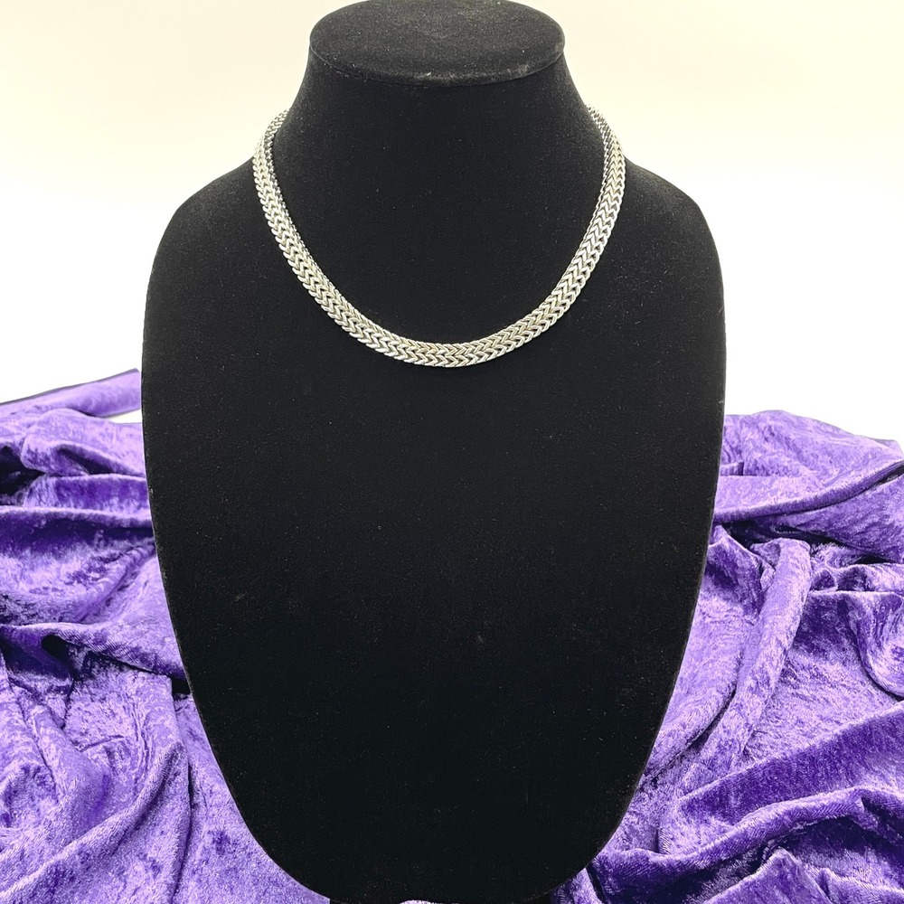 Herringbone Chain Necklace Silver‎ Tone Fashion Jewelry Chunky Braided 16"